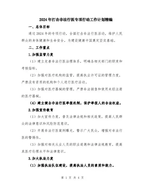 2024年打击非法行医专项行动工作计划精编