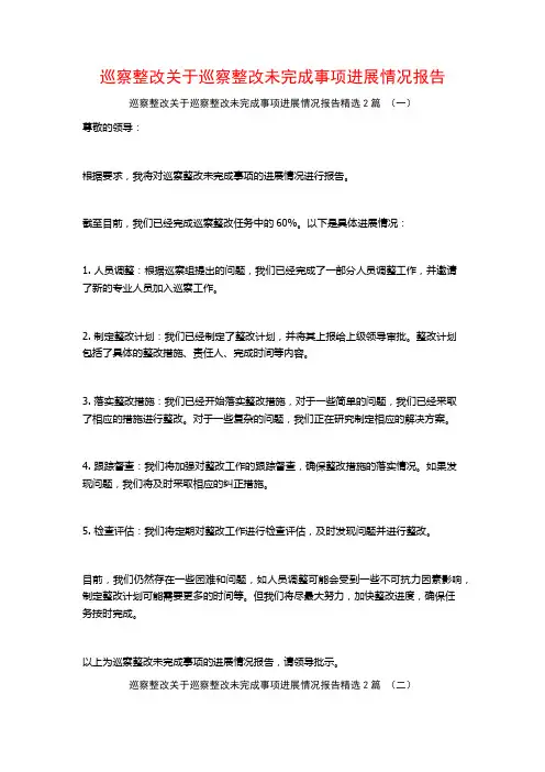 巡察整改关于巡察整改未完成事项进展情况报告2篇