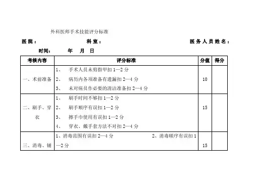 外科医师手术技能评分标准