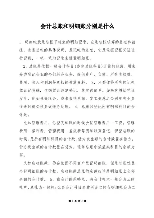会计总账和明细账分别是什么