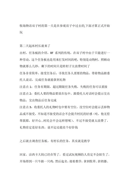 牧场物语双子村攻略(详细)