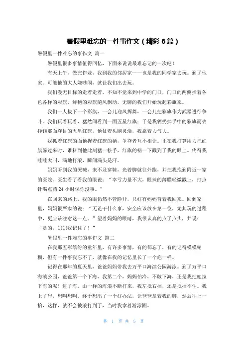 暑假里难忘的一件事作文(精彩6篇)