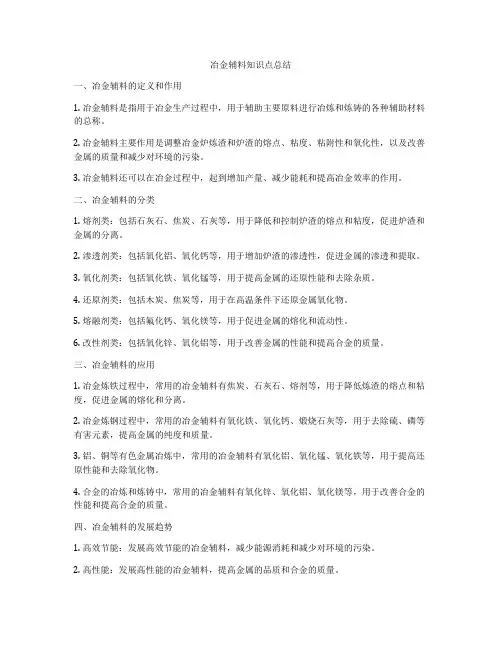 冶金辅料知识点总结