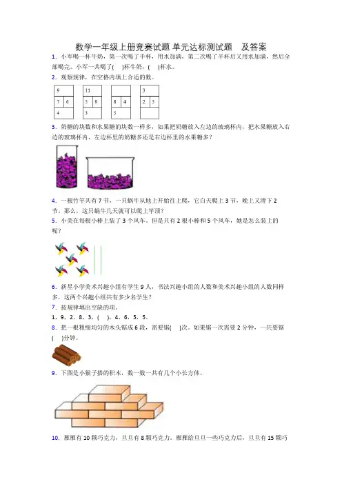 数学一年级上册竞赛试题 单元达标测试题 及答案[001]