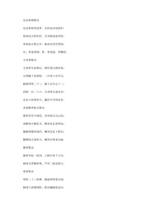局部解剖学口诀