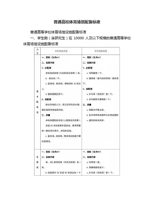 普通高校体育场馆配备标准