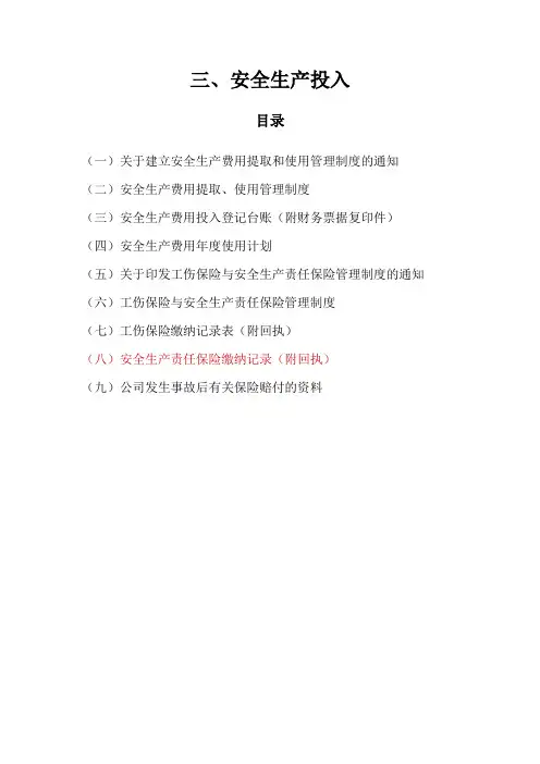 安全生产标准化8要素资料汇编安全投入支出资料