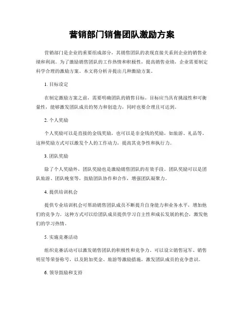 营销部门销售团队激励方案