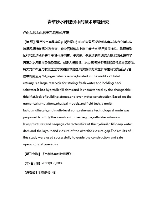 青草沙水库建设中的技术难题研究