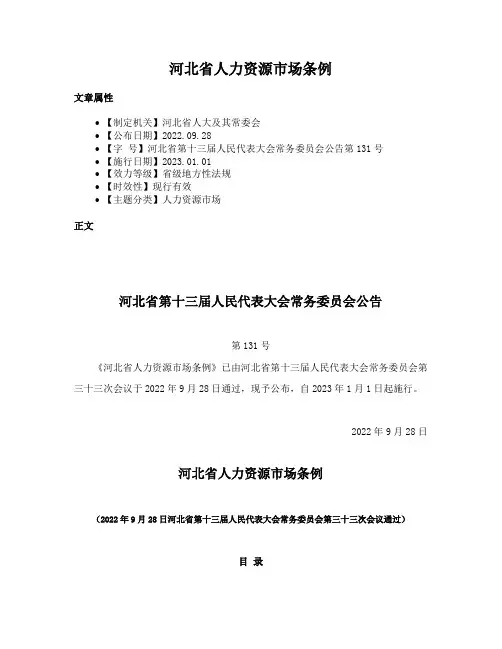 河北省人力资源市场条例