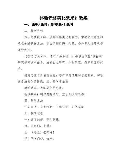 体验表格美化效果》教案