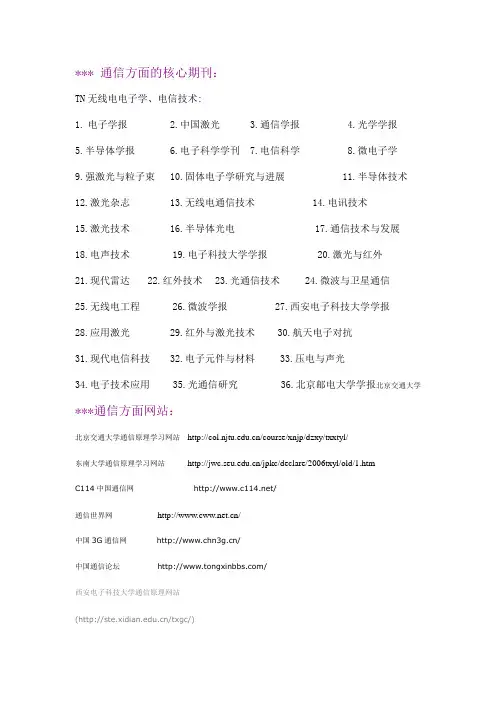 通信方面的核心期刊