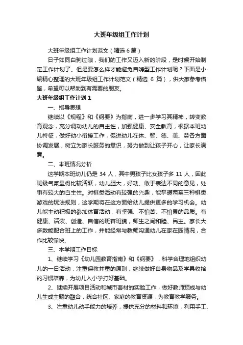 大班年级组工作计划范文（精选6篇）