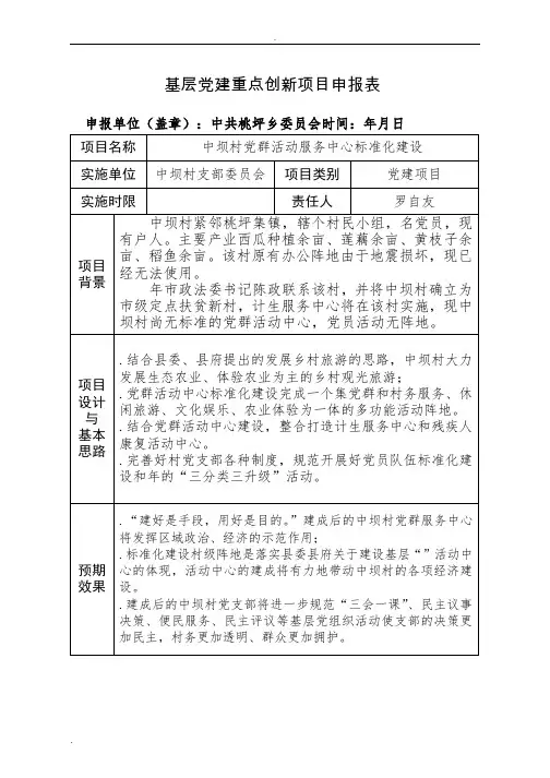 基层党建重点创新项目申报表