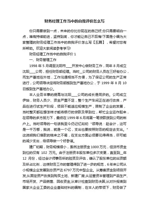 财务经理工作当中的自我评价怎么写