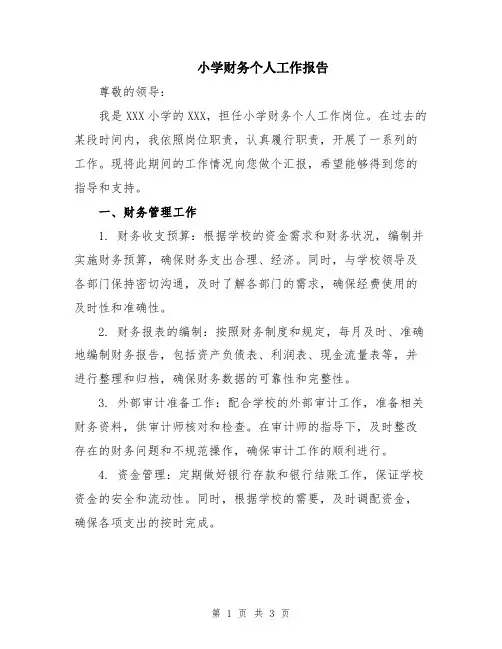 小学财务个人工作报告