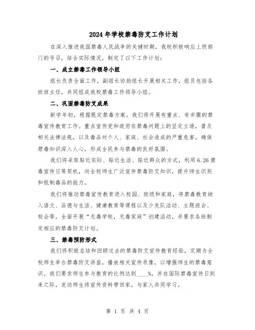2024年学校禁毒防艾工作计划（二篇）