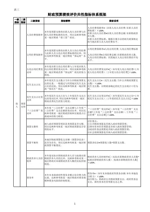 最新绩效评价共性指标体系框架