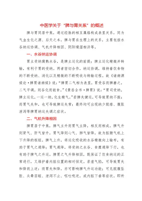 中医学关于“脾与胃关系”的概述