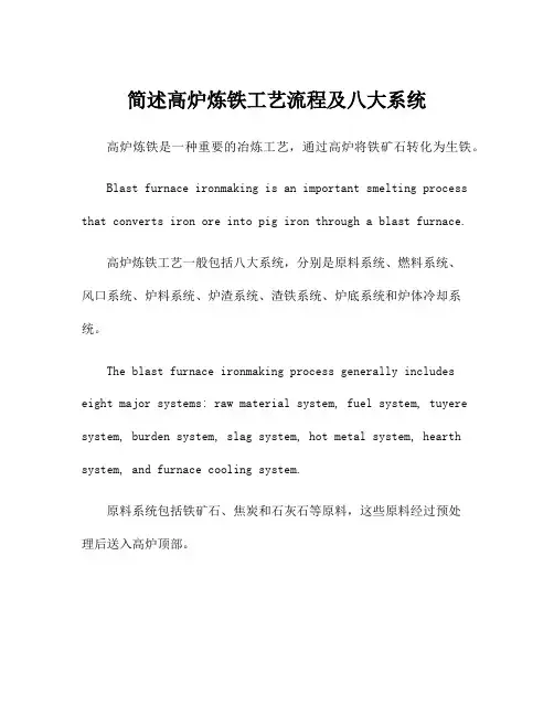 简述高炉炼铁工艺流程及八大系统