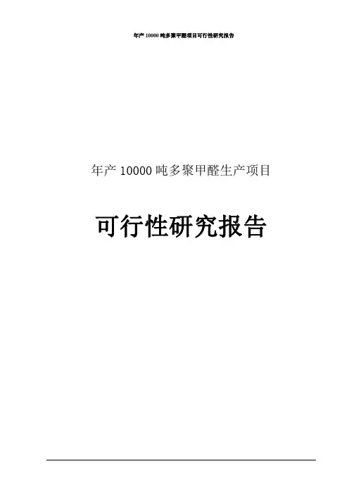 年产10000吨多聚甲醛项目可行性研究报告