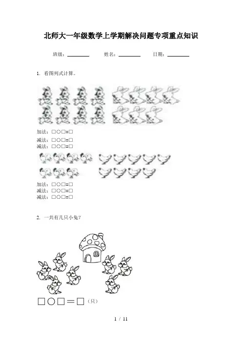 北师大一年级数学上学期解决问题专项重点知识