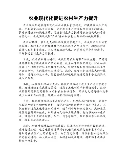 农业现代化促进农村生产力提升