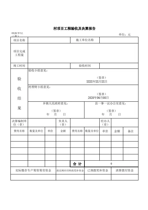 村项目工程验收及决算报告参考模板