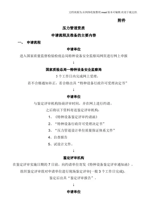 压力管道申请程序及主要准备内容