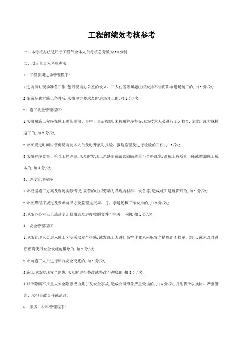 装饰公司工程部绩效考核办法