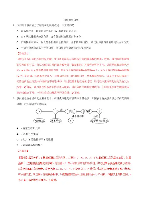 2019届高考生物二轮复习核酸和蛋白质作业(全国通用)