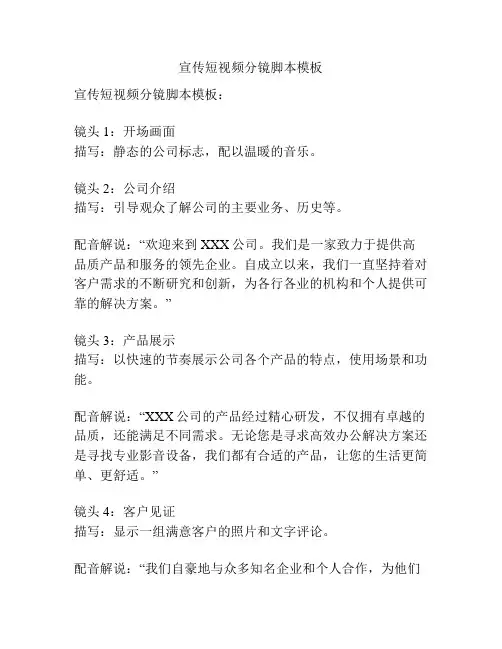 宣传短视频分镜脚本模板