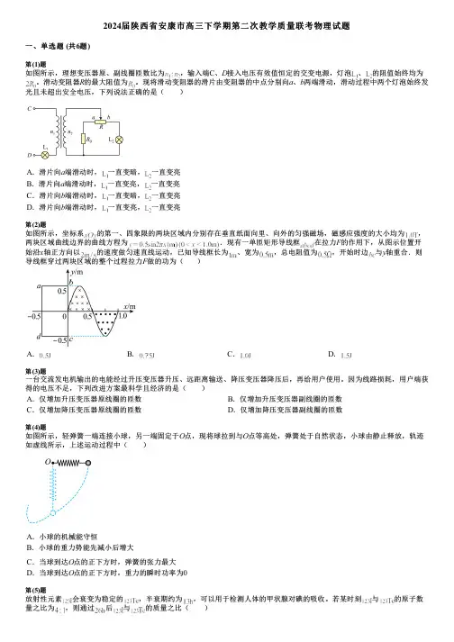 2024届陕西省安康市高三下学期第二次教学质量联考物理试题