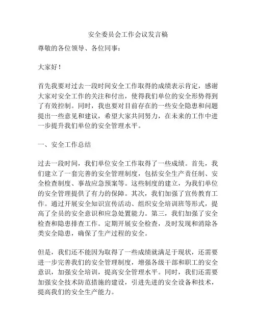 安全委员会工作会议发言稿