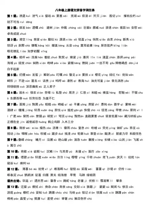 2020年部编八年级上册语文拼音生字词语归纳完整版