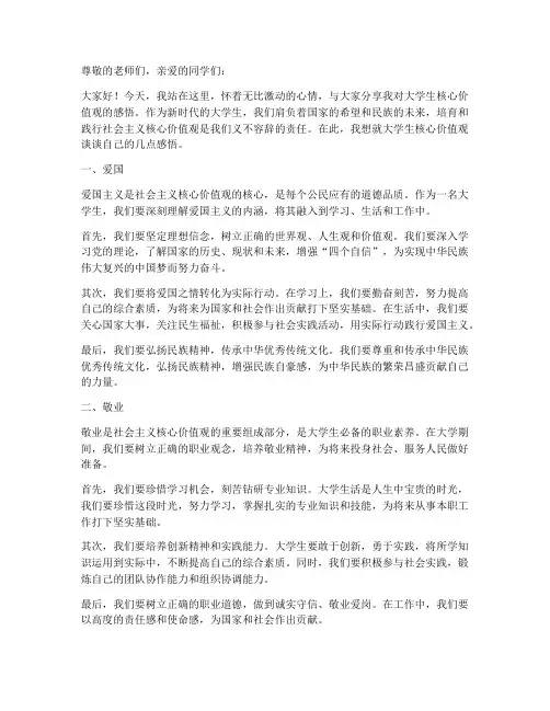 大学生核心价值观感言
