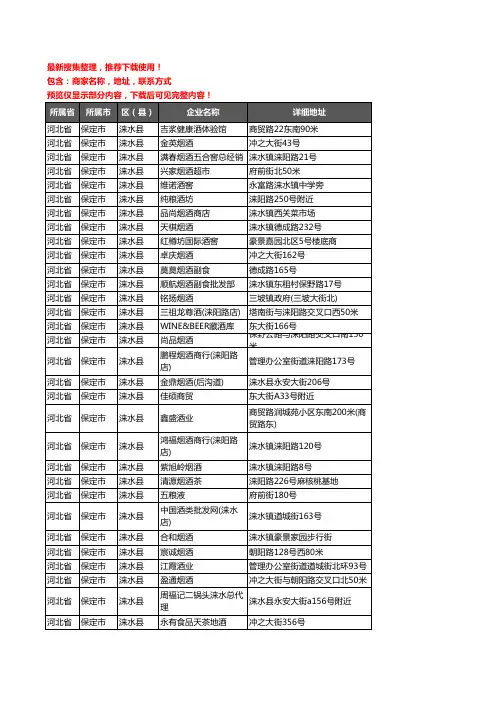 新版河北省保定市涞水县酒水批发企业公司商家户名录单联系方式地址大全115家
