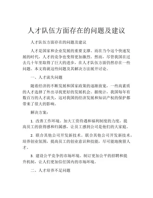 人才队伍方面存在的问题及建议