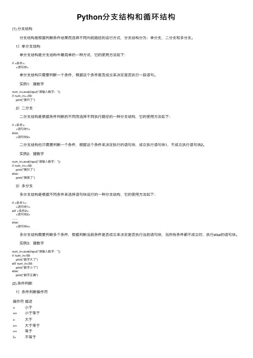 Python分支结构和循环结构