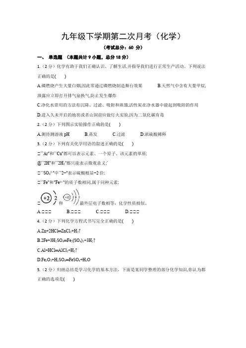九年级下学期第二次月考(化学)试题含答案