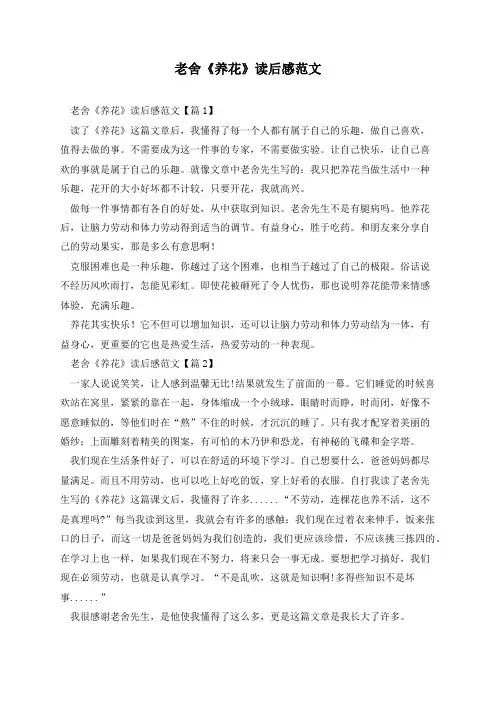 老舍《养花》读后感范文
