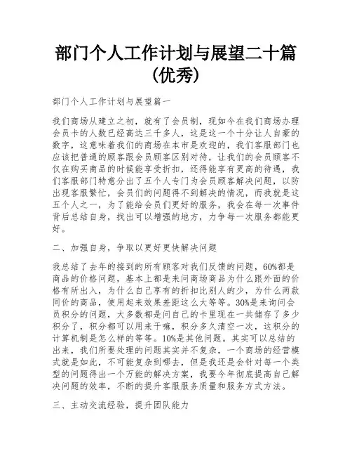 部门个人工作计划与展望二十篇(优秀)