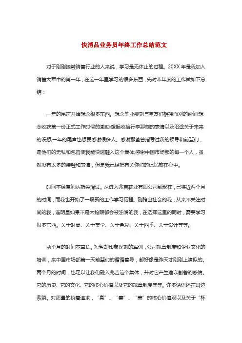 快消品业务员年终工作总结范文