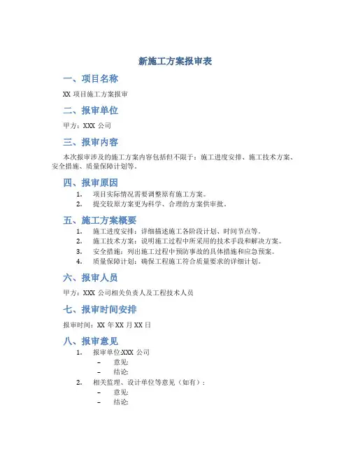 新施工方案报审表