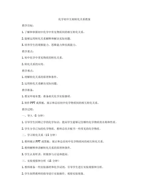 化学初中互相转化关系教案