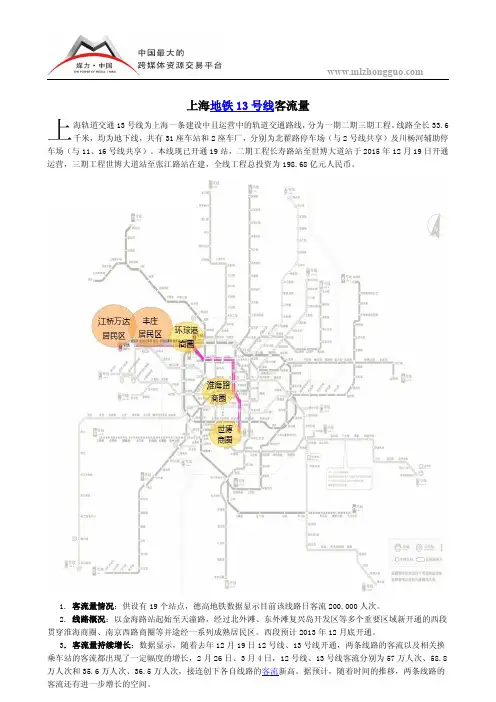 上海地铁13号线客流量