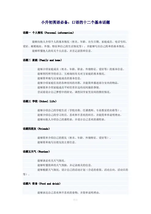 小学英语口语话题