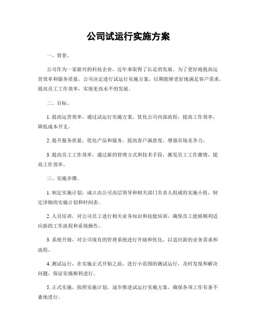 公司试运行实施方案
