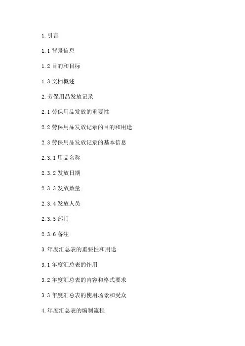 劳保用品发放记录年度汇总表