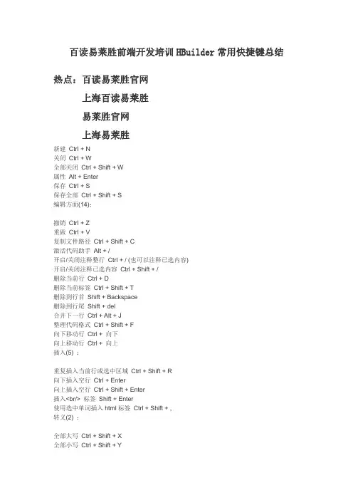 百读易莱胜前端开发培训HBuilder常用快捷键总结